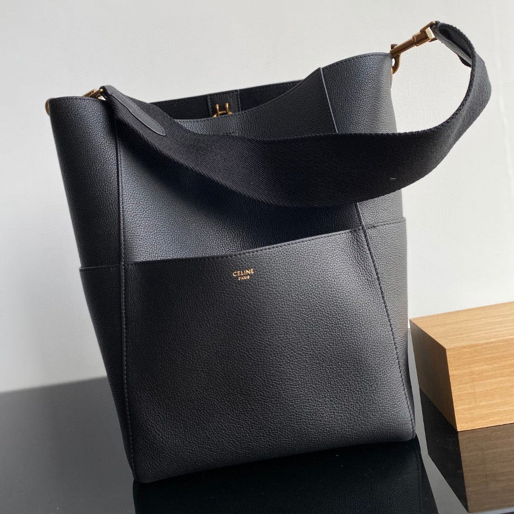 CELINE SANGLE SEAU BUCKET 33 BAG BLACK CALFSKIN