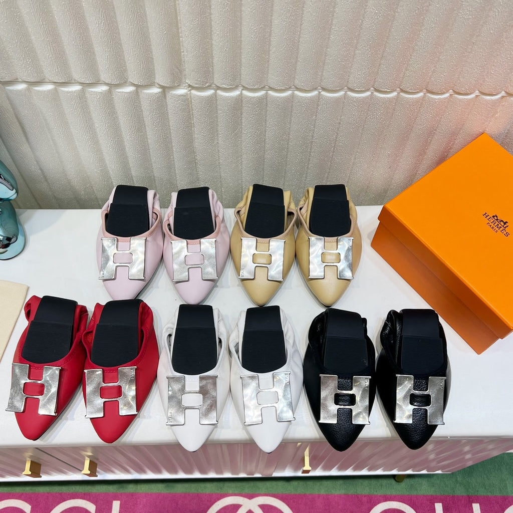 HERMES H-BUCKLE BALLLET FLAT LIGHT PINK CALFSKIN