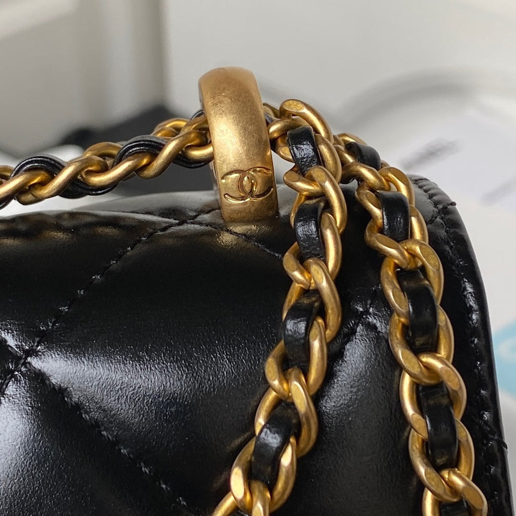 CHANEL MINI 19 FLAP BAG IN BLACK CALFSKIN GOLD HARDWARE