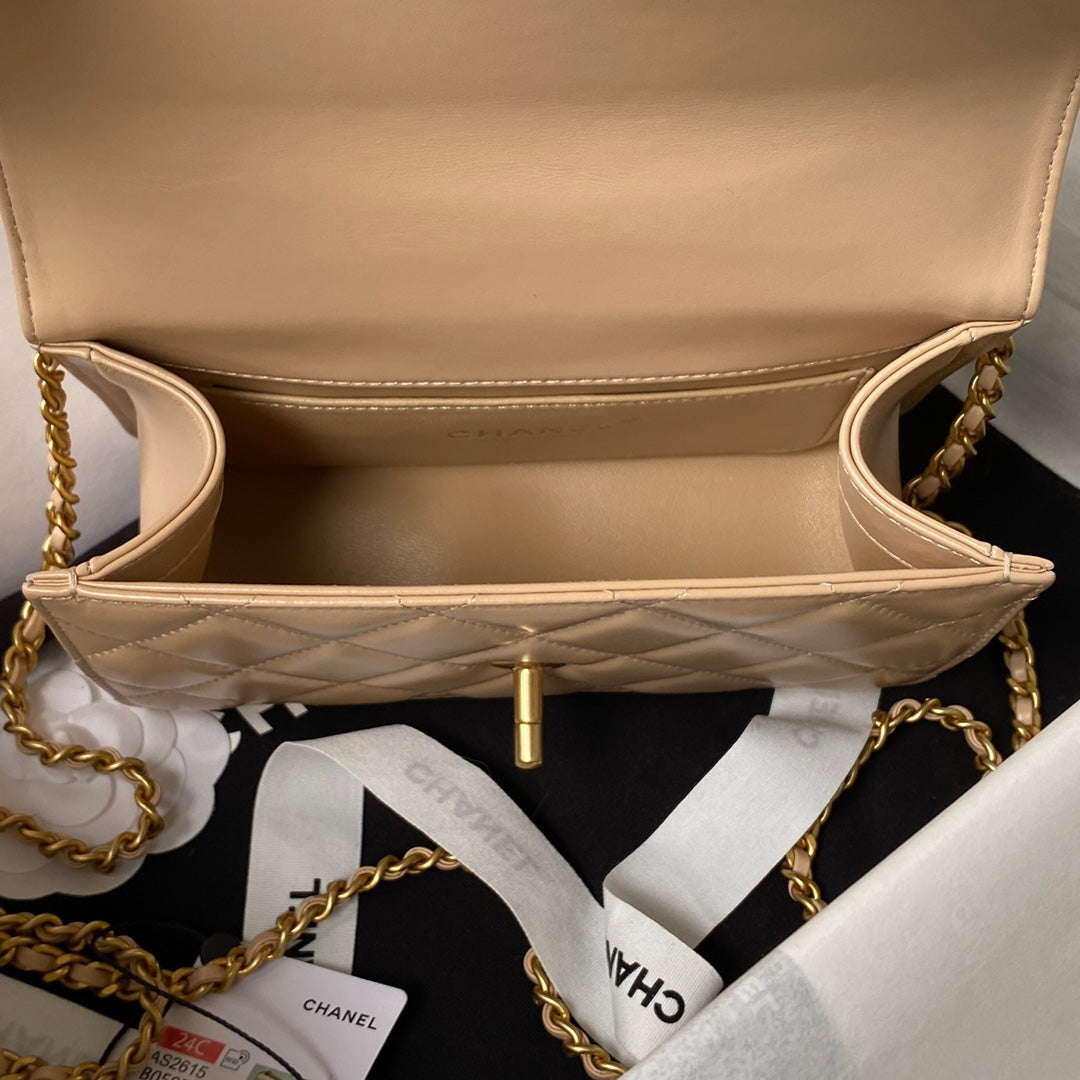CHANEL MINI 19 FLAP BAG IN DARK BEIGE CALFSKIN GOLD HARDWARE