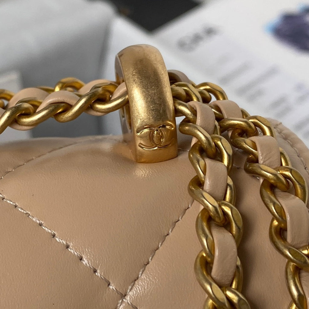 CHANEL 25S MINI FLAP BAG 19 IN TAN BROWN CALFSKIN GOLD HARDWARE