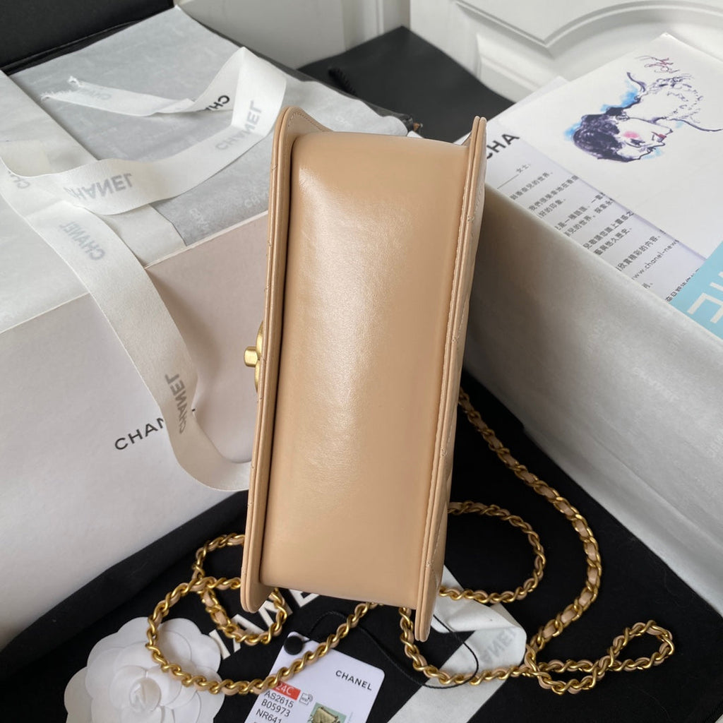 CHANEL MINI 19 FLAP BAG IN DARK BEIGE CALFSKIN GOLD HARDWARE