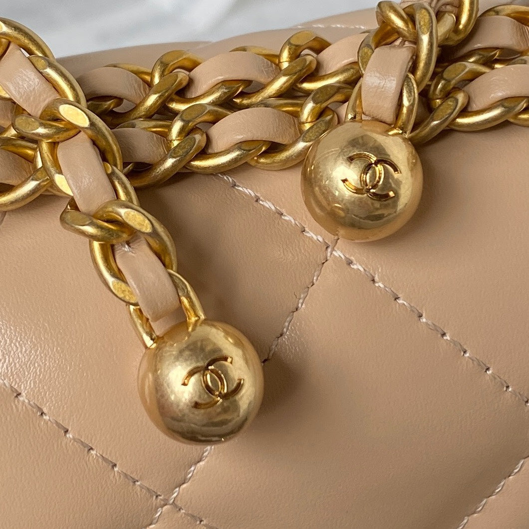 CHANEL MINI 19 FLAP BAG IN DARK BEIGE CALFSKIN GOLD HARDWARE