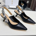 DIOR J'A SLINGBACK PUMP BLACK CALFSKIN AND EMBROIDERED FABRIC 65 MM