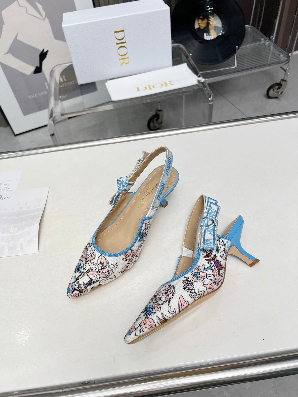 DIOR J'A SLINGBACK PUMP COLORFUL NATURAL RAFFIA AND EMBROIDERED COTTON 65 MM 130845