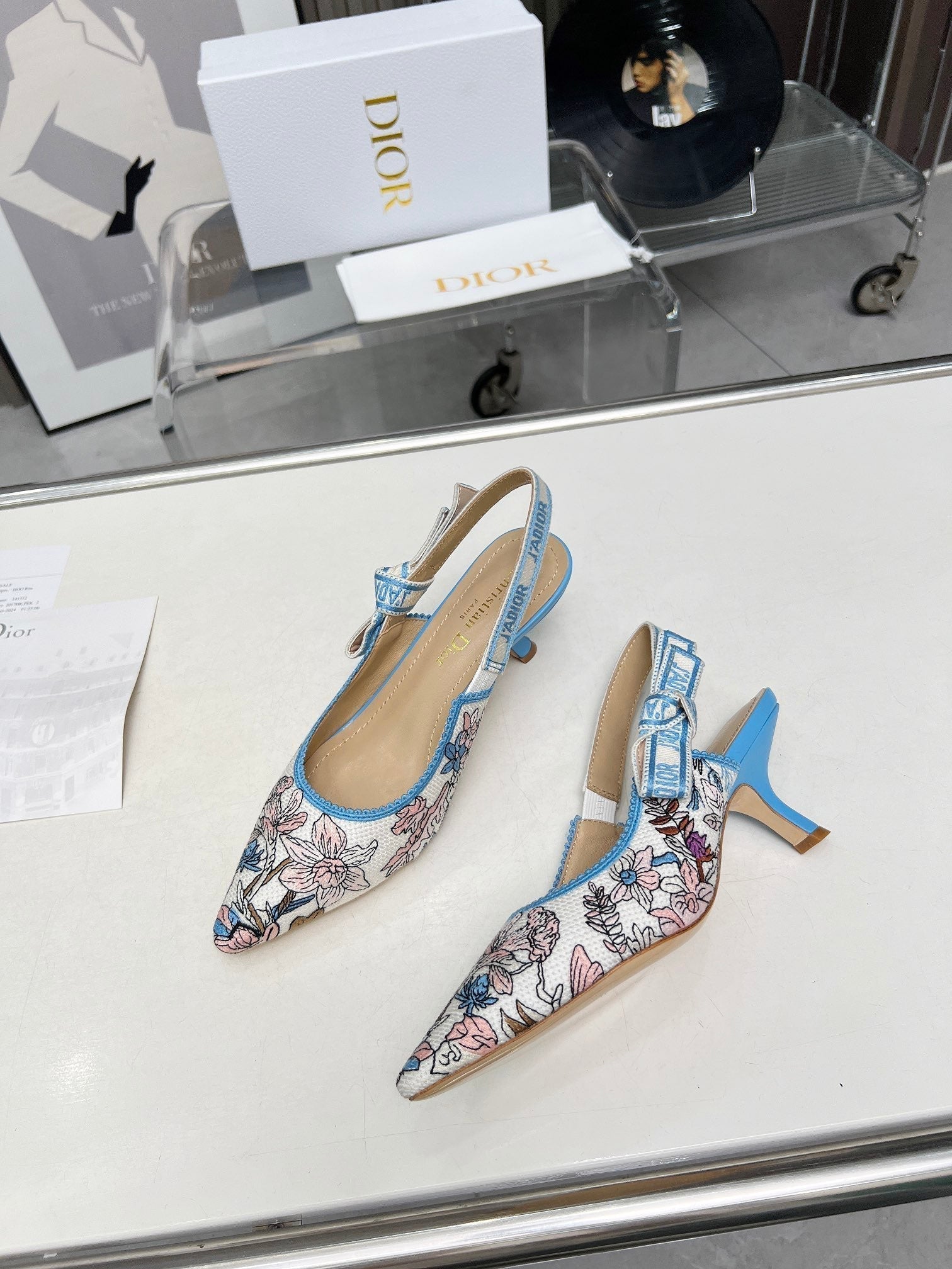 DIOR J'A SLINGBACK PUMP COLORFUL NATURAL RAFFIA AND EMBROIDERED COTTON 65 MM 130845