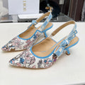 DIOR J'A SLINGBACK PUMP COLORFUL NATURAL RAFFIA AND EMBROIDERED COTTON 65 MM 130845