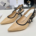 DIOR J'A SLINGBACK PUMP NATURAL RAFFIA AND BLACK EMBROIDERED COTTON 65 MM