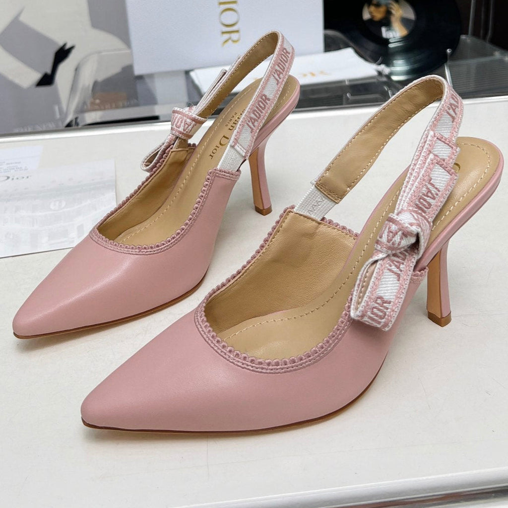 DIOR J'A SLINGBACK PUMP LIGHT PINK CALFSKIN AND EMBROIDERED FABRIC 10 CM