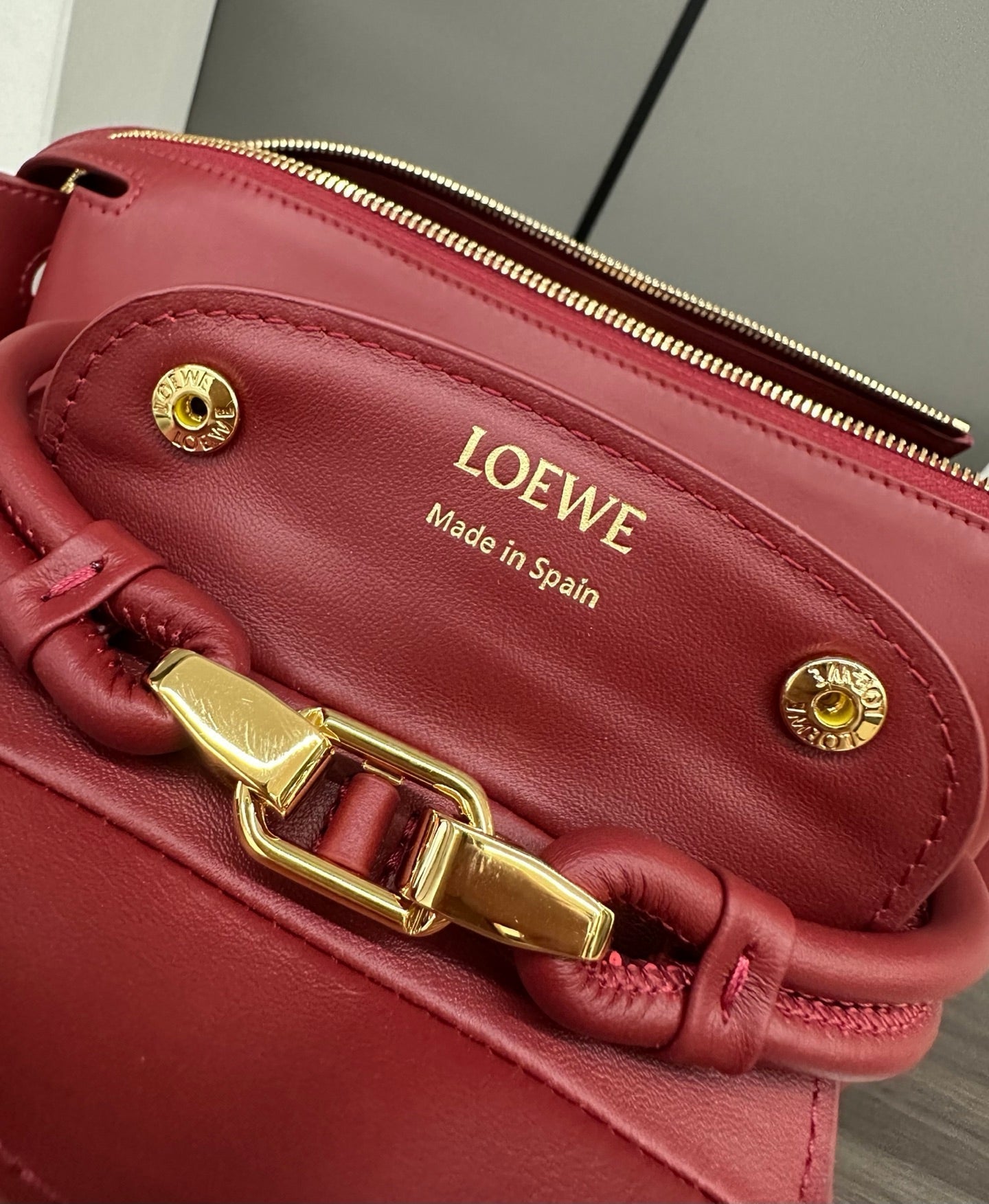 LOEWE 25S MEDIUM MADRID BAG 23 IN CHERRY RED CALFSKIN GOLD HARDWARE