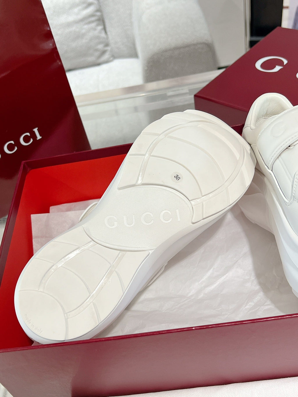 GUCCI WAVE SNEAKER IN RICE WHITE CALFSKIN