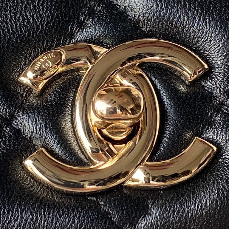 CHANEL SMALL 20 FLAP BAG IN BLACK CALFSKIN WITH CHAIN