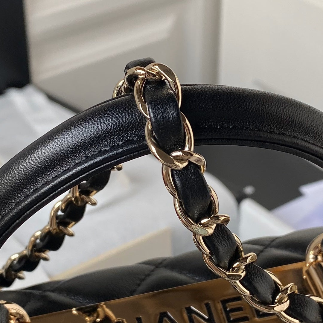 CHANEL SMALL 20 FLAP BAG IN BLACK CALFSKIN WITH CHAIN