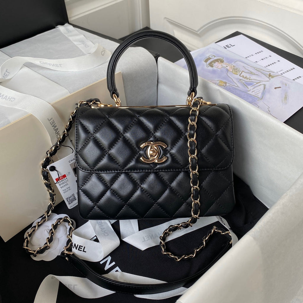 CHANEL SMALL 20 FLAP BAG IN BLACK CALFSKIN WITH CHAIN
