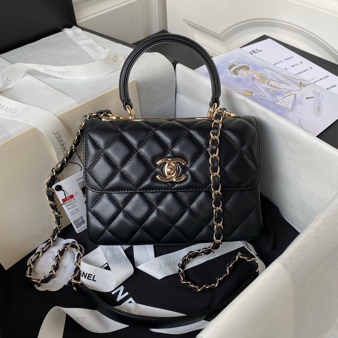 CHANEL SMALL 20 FLAP BAG IN BLACK CALFSKIN WITH CHAIN