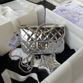 CHANEL MINI 19 FLAP BAG IN SILVER METALLIC CALFSKIN WITH STRAP