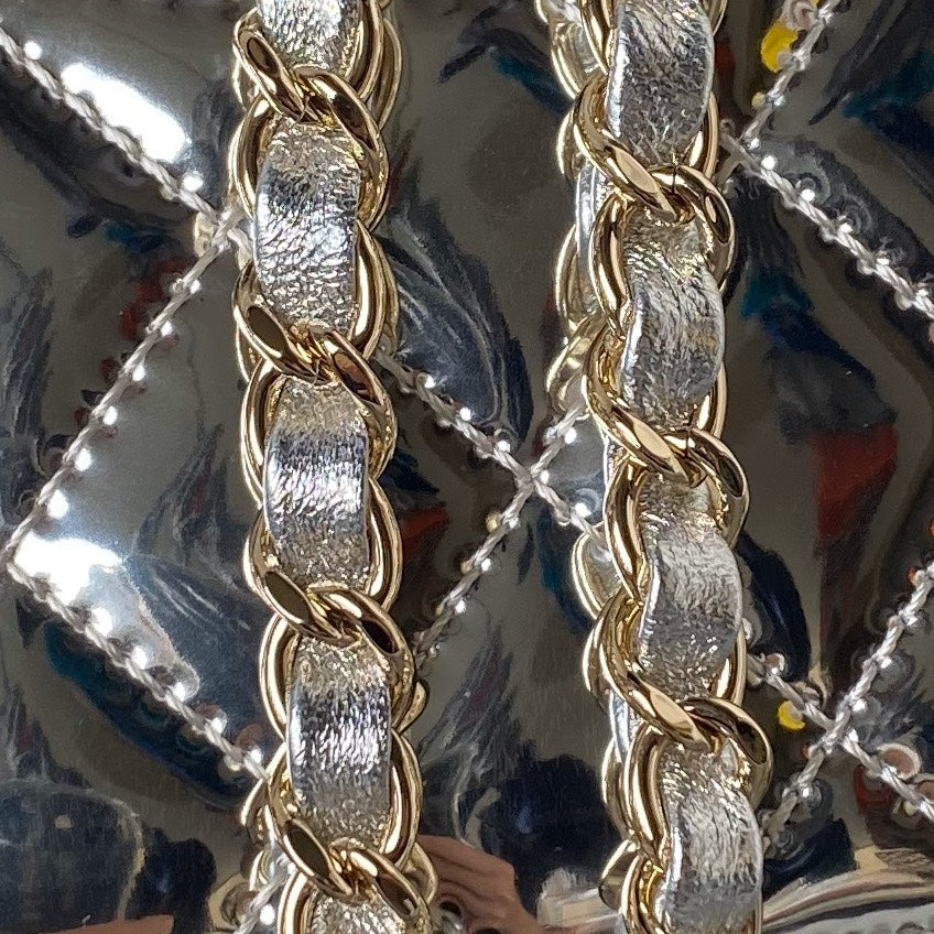 CHANEL MINI 19 FLAP BAG IN SILVER METALLIC CALFSKIN WITH STRAP