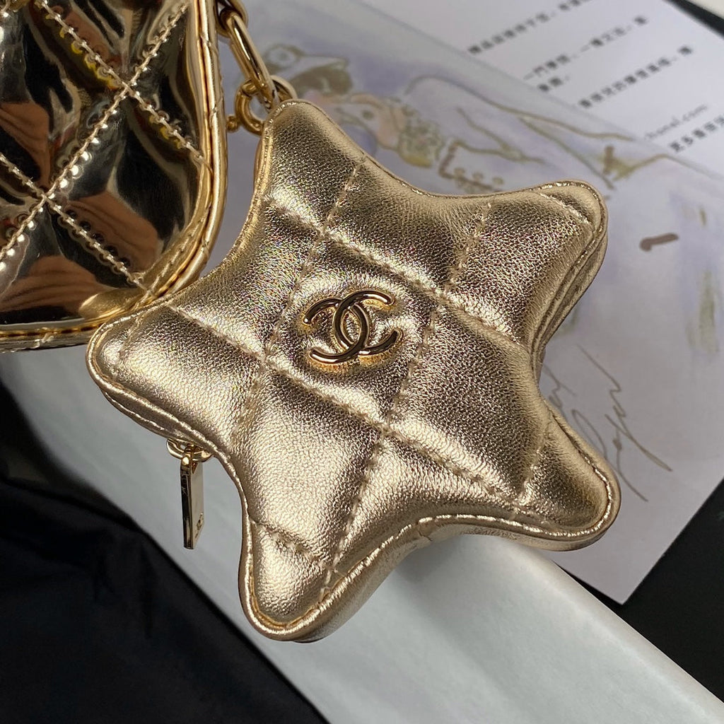 CHANEL MINI 19 FLAP BAG IN GOLDEN METALLIC CALFSKIN WITH STRAP