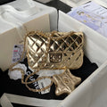 CHANEL MINI 19 FLAP BAG IN GOLDEN METALLIC CALFSKIN WITH STRAP
