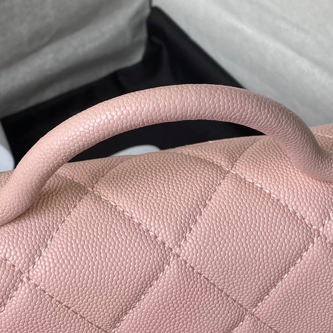 CHANEL 25S FLAP BAG 18 CM IN LIGHT PINK GRAINED LAMBSKIN WITH TOP HANDLE