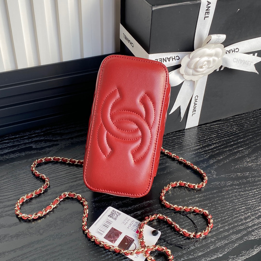 CHANEL 25S VANITY CASE 17 IN DARK RED PATENT CALFSKIN GOLD HARDWARE
