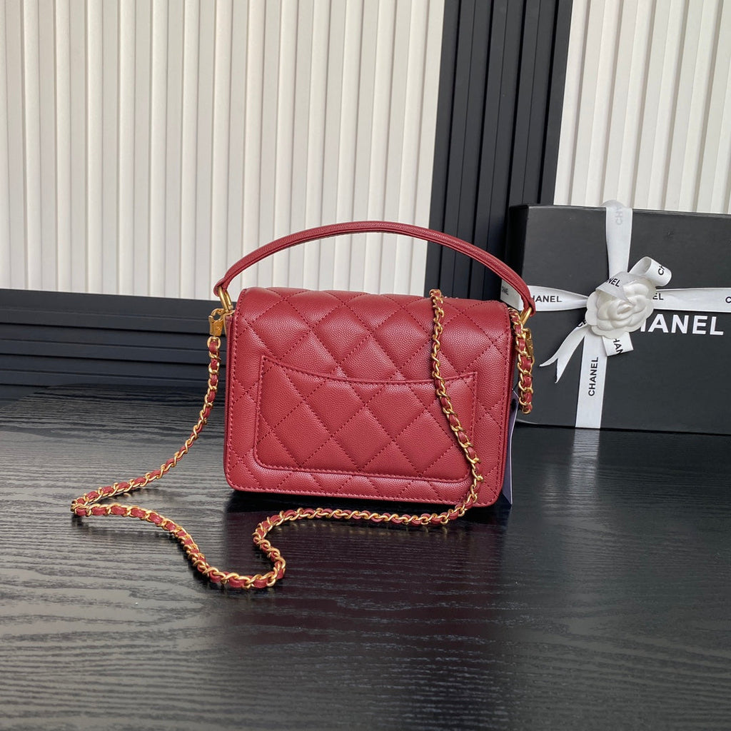 CHANEL RETRO STYLE FLAP BAG 19 IN STILETTO RED GRAINED CALFSKIN GOLD HARDWARE