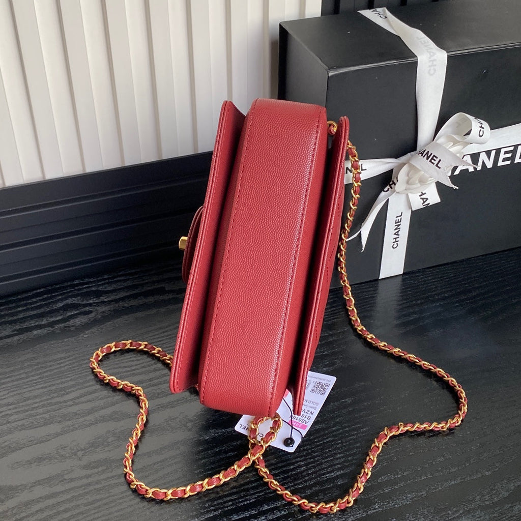 CHANEL RETRO STYLE FLAP BAG 19 IN STILETTO RED GRAINED CALFSKIN GOLD HARDWARE