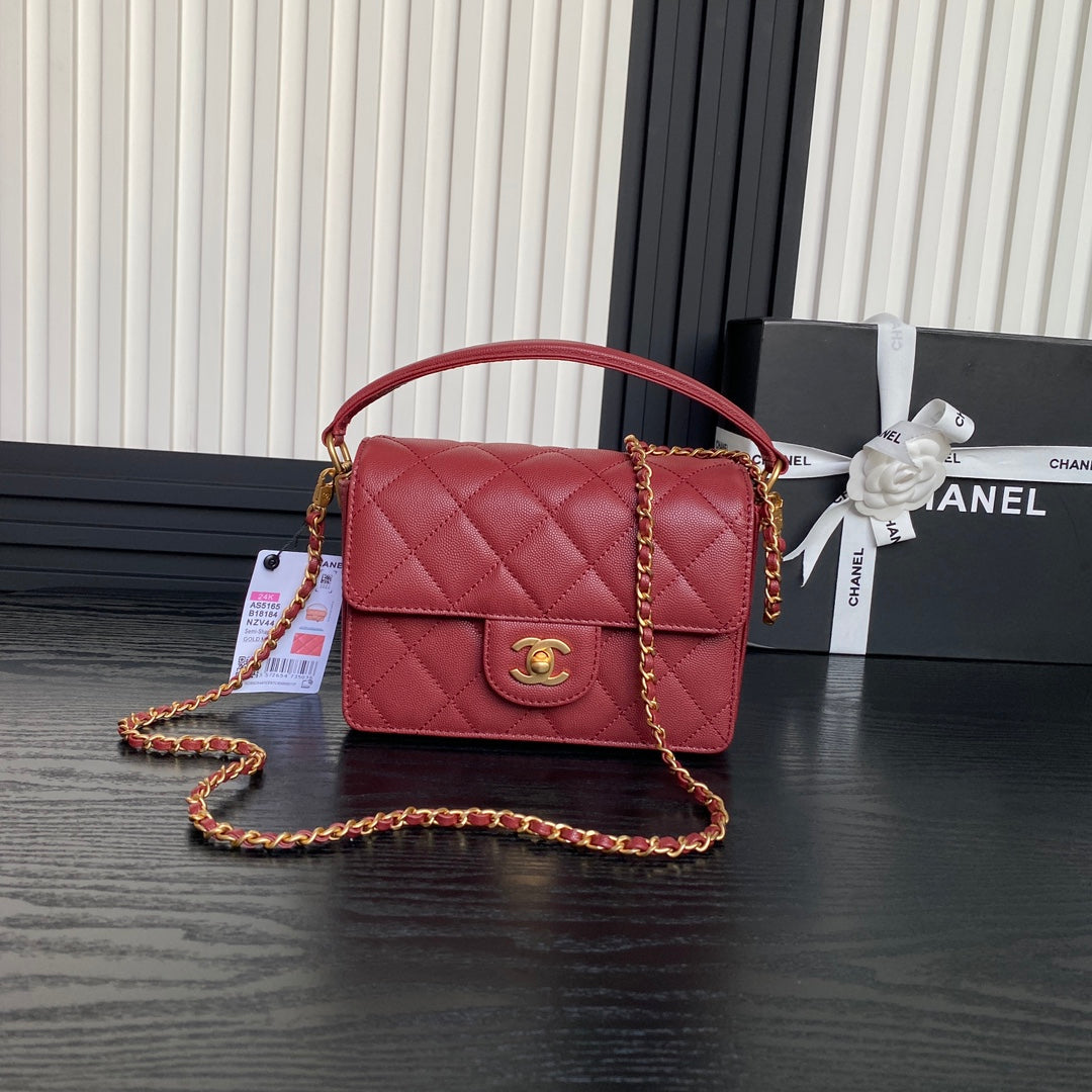 CHANEL RETRO STYLE FLAP BAG 19 IN STILETTO RED GRAINED CALFSKIN GOLD HARDWARE