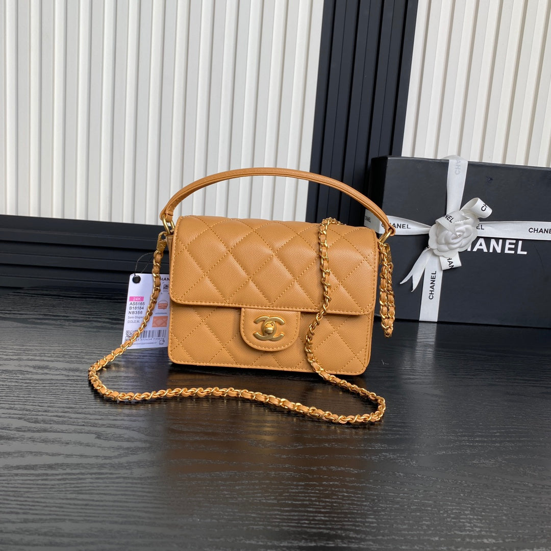CHANEL RETRO STYLE FLAP BAG 19 IN RAW SIENNE GRAINED CALFSKIN GOLD HARDWARE