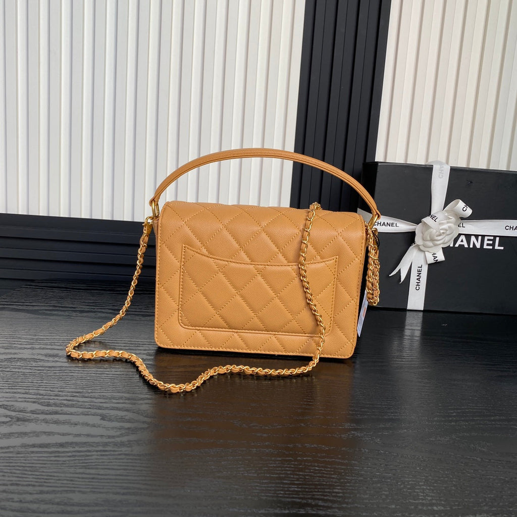 CHANEL RETRO STYLE FLAP BAG 22 IN RAW SIENNA GRAINED CALFSKIN GOLD HARDWARE