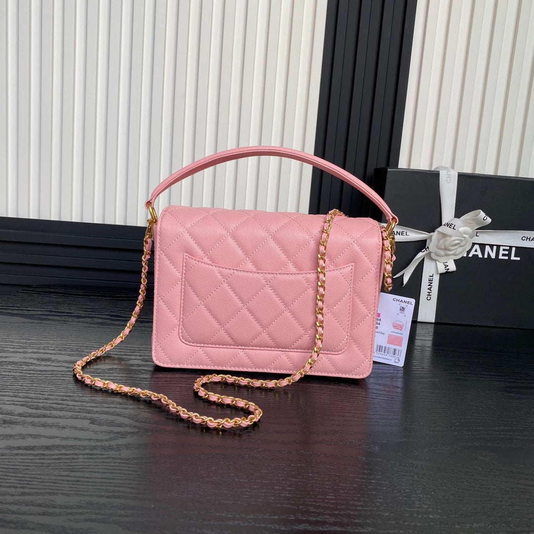 CHANEL RETRO STYLE FLAP BAG 22 IN LIGHT PINK GRAINED CALFSKIN GOLD HARDWARE