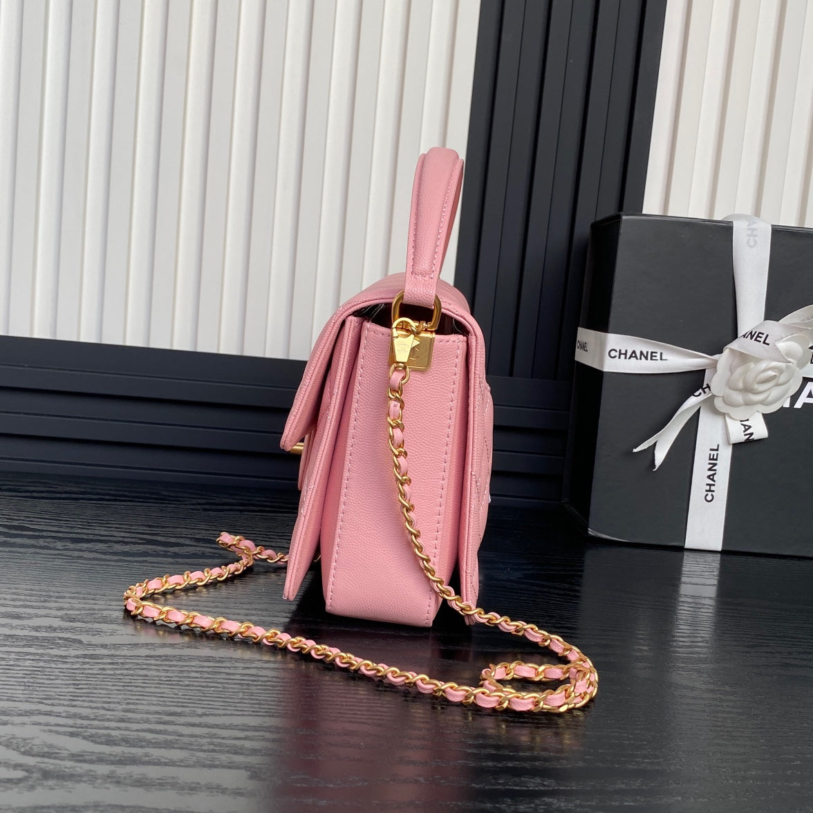 CHANEL RETRO STYLE FLAP BAG 22 IN LIGHT PINK GRAINED CALFSKIN GOLD HARDWARE