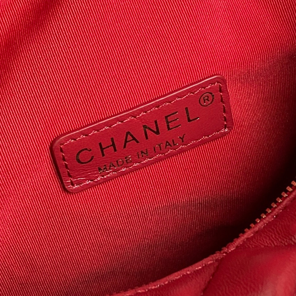 CHANEL CAMERA BAG 24 IN RED SHINY CALFSKIN GOLD CHAIN