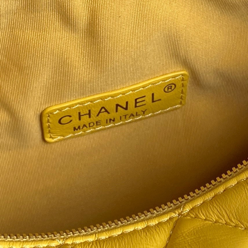 CHANEL CAMERA BAG 24 IN MIMOSA YELLOW SHINY CALFSKIN GOLD CHAIN