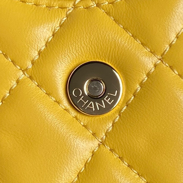 CHANEL CAMERA BAG 24 IN MIMOSA YELLOW SHINY CALFSKIN GOLD CHAIN