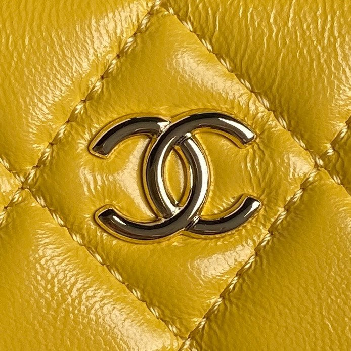 CHANEL CAMERA BAG 24 IN MIMOSA YELLOW SHINY CALFSKIN GOLD CHAIN