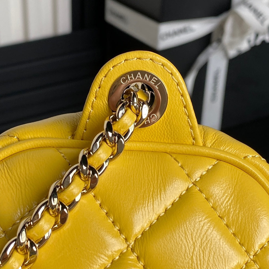 CHANEL CAMERA BAG 24 IN MIMOSA YELLOW SHINY CALFSKIN GOLD CHAIN