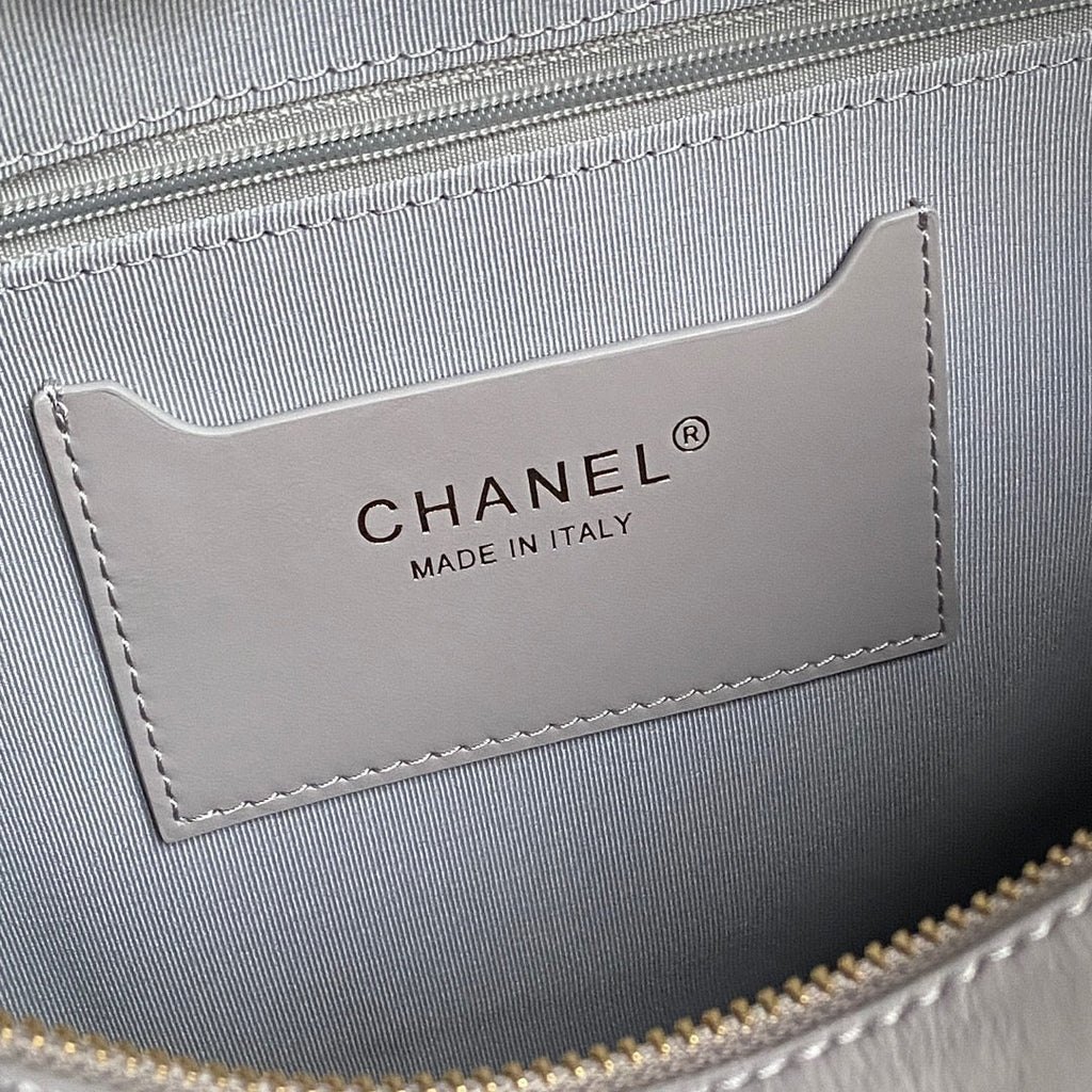 CHANEL BOWLING BAG 29 IN GREY CALFSKIN GOLD HARDWARE