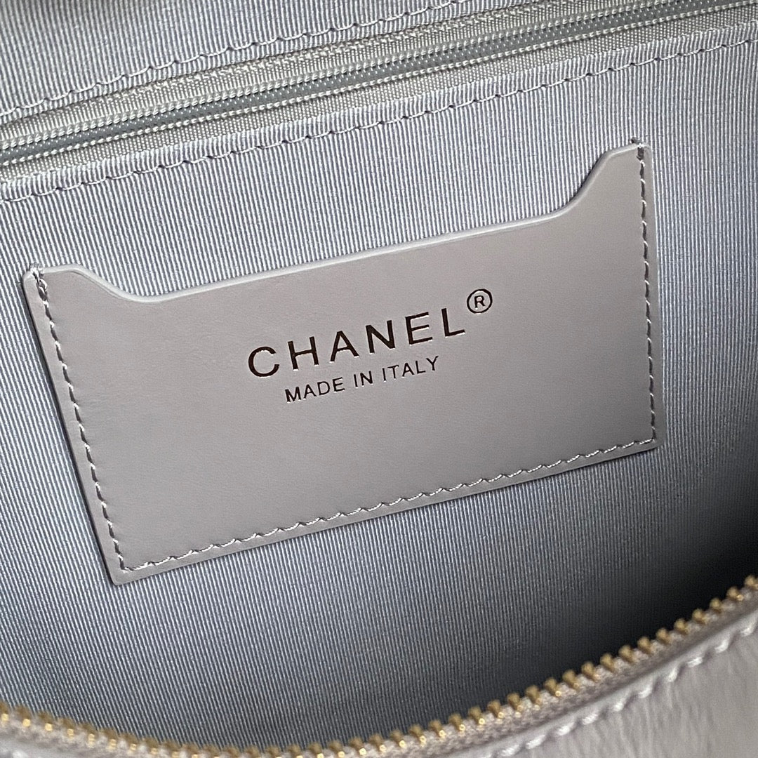CHANEL BOWLING BAG 29 IN GREY CALFSKIN GOLD HARDWARE