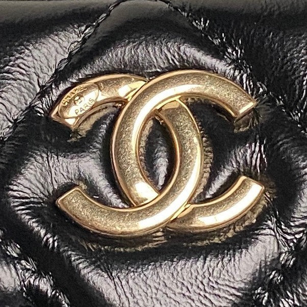 CHANEL BOWLING BAG 29 IN BLACK SHINY CALFSKIN GOLD HARDWARE