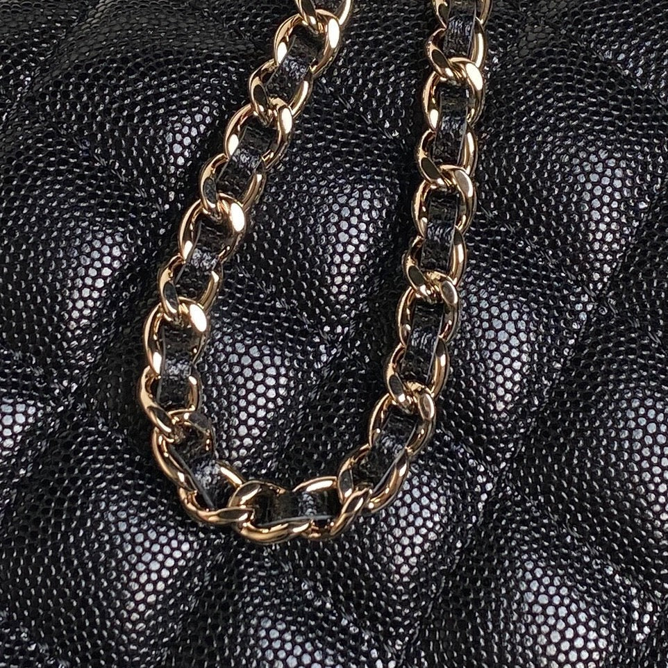 CHANEL 25C FLAP BAG 18 IN BLACK SHINY GRAINED CALFSKIN GOLD HARDWARE