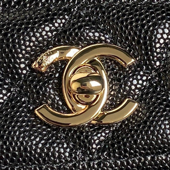 CHANEL 25C FLAP BAG 18 IN BLACK SHINY GRAINED CALFSKIN GOLD HARDWARE