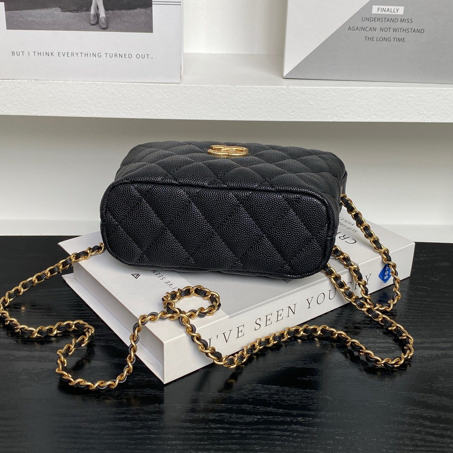 CHANEL 25S HOBO BAG 22 IN BLACK CAVIAR LEATHER