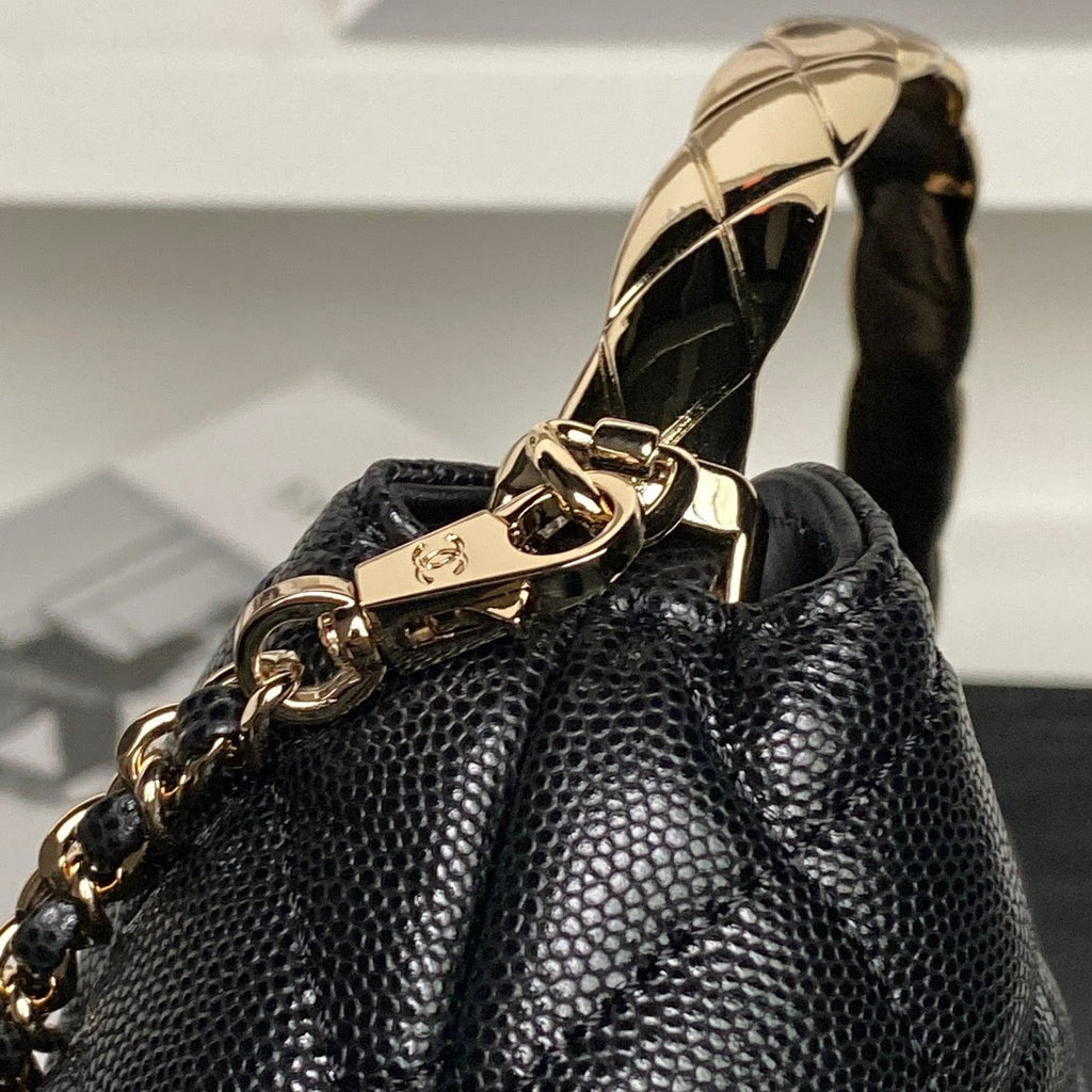 CHANEL 25S COCO CRUSH HANDLE BAG 19 IN BLACK CAVIAR LEATHER