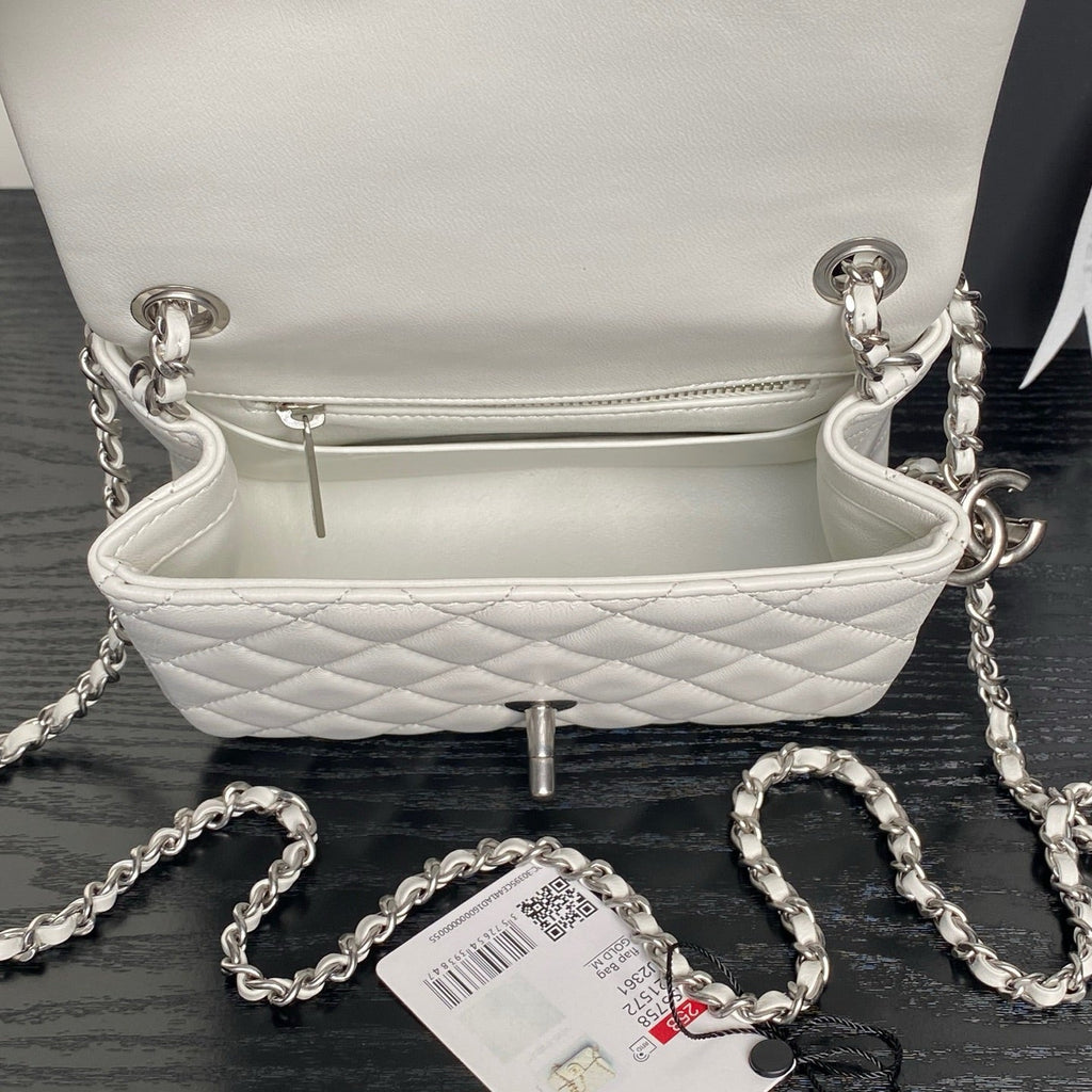 CHANEL 25S MINI FLAP BAG 18 IN WHITE CALFSKIN