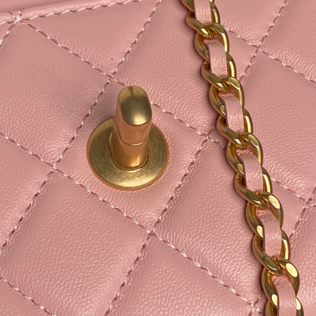 CHANEL 25S CHAIN WALLET 19 IN PINK LAMBSKIN GOLD HARDWARE