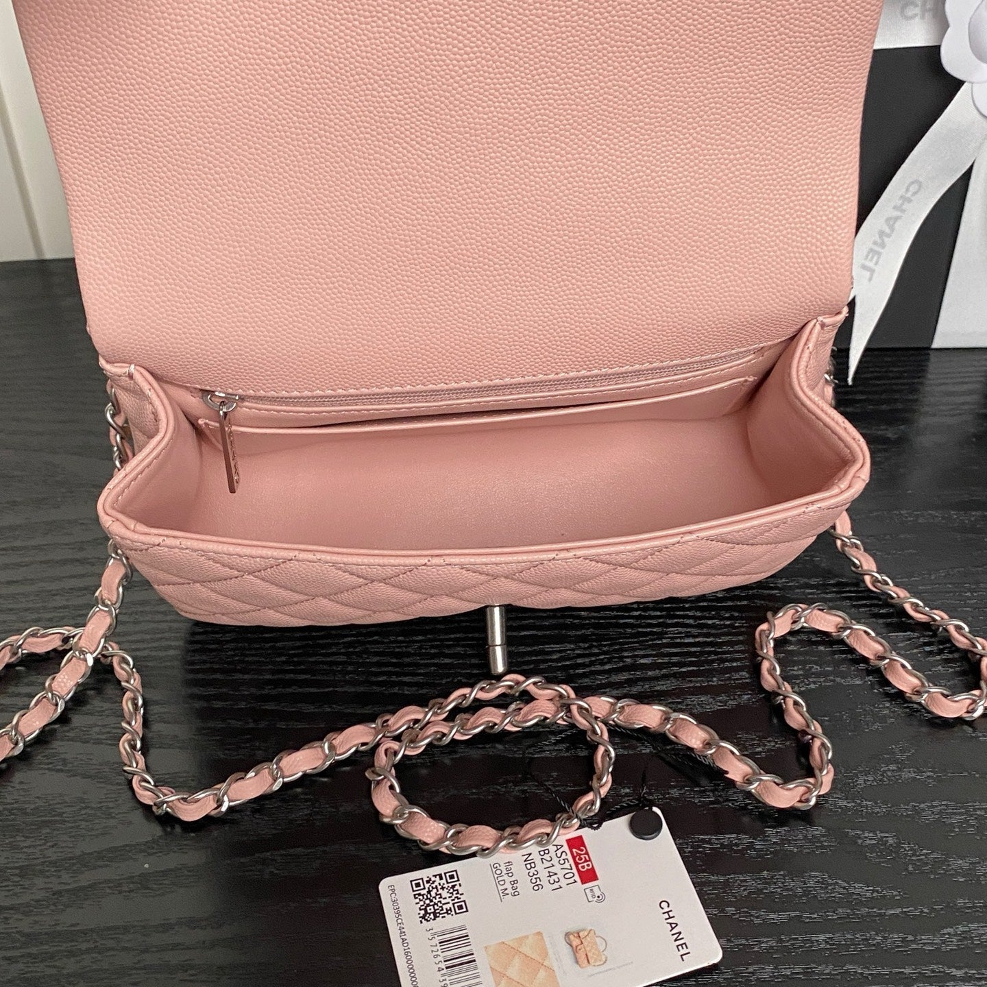 CHANEL 25S FLAP BAG 19 IN LIGHT PINK CALFSKIN SILVER HARDWARE