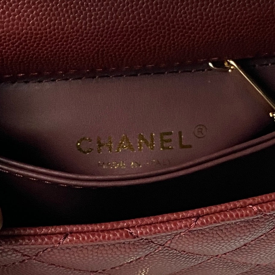 CHANEL 25S COCO HANDLE FLAP BAG 19 IN DARK RED CAVIAR