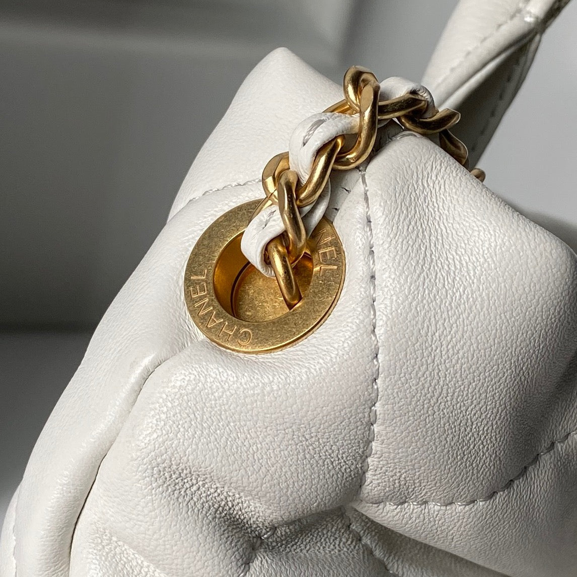 CHANEL 25S MINI BOW BAG 26 IN CREAM WHITE LAMBSKIN WITH GOLD HARDWARE