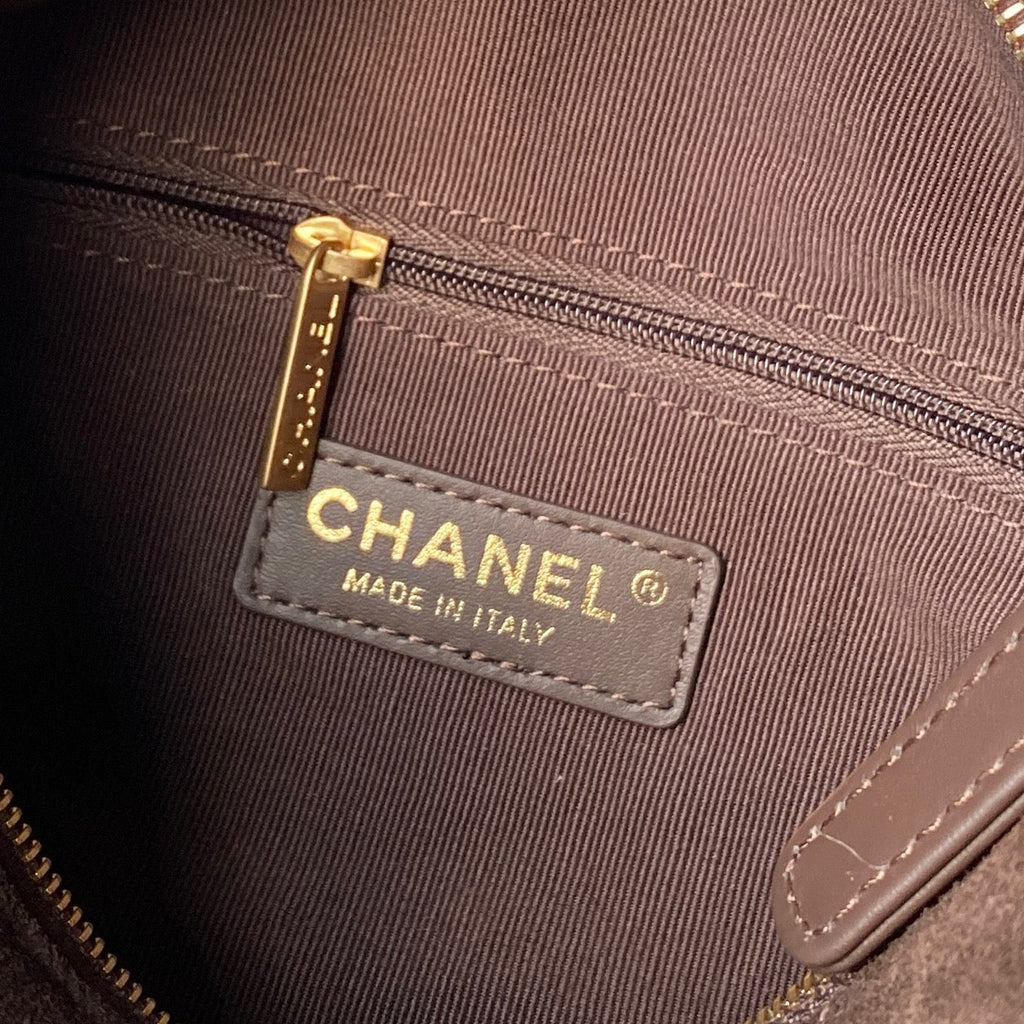 CHANEL 25S BOWLING BAG 24 IN DARK BROWN SUEDE GOLD HARDWARE